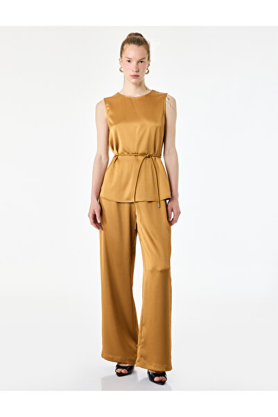Koton Straight Fit Bol Flat Leg Satin Trousers