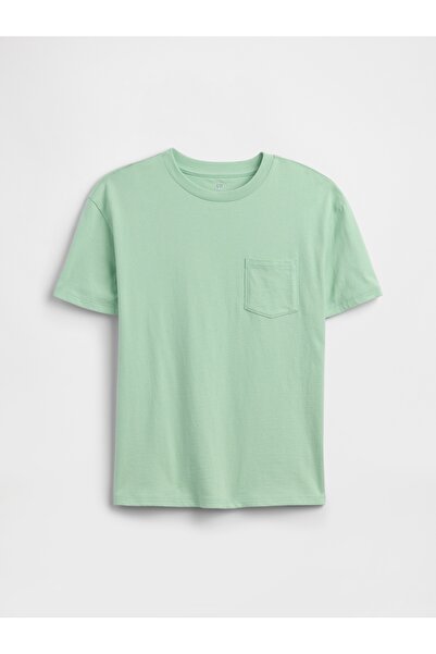 GAP Erkek Çocuk Açık Yeşil Kids Everyday Soft Stripe Pocket T-Shirt