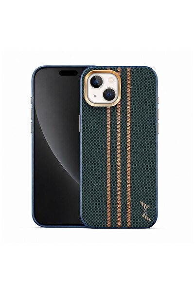 Zebana Apple iPhone 13 Uyumlu Kılıf Goldrix Karbon Fiber M-Safe Kılıf Lacivert