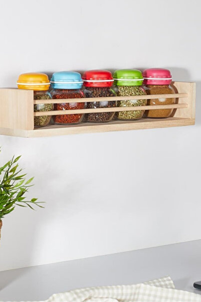 Balenbi Home 2943 Makaron Ahşap Raflı Baharatlık Seti 5x