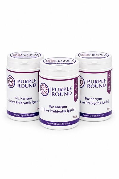 Purple Round Diyet Lifi Toz Karışım Lif Ve Prebiyotik 3'lü Set (600g+600g+600g)