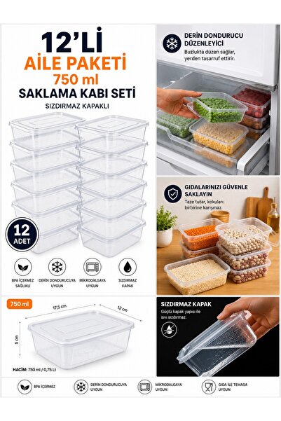 troykar 12'li 750 ml Saklama Kabı Sızdırmaz Kapaklı Buzluk Düzenleyici Derin ...