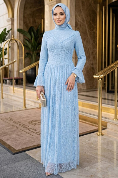 N.S NEVA STYLE فستان سهرة دانتيل أزرق للحفلات الإسلامية 56561M