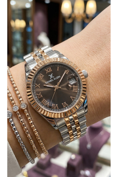 Daniel Klein Premium Silver and Rose Gold Stainless Steel Watch for Women DK....