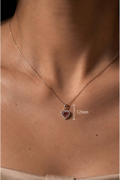 WIN LINE JEWELLERY win line Pembe Kalpli Gümüş Kolye 925 Ayar Rodyum Kaplamalı