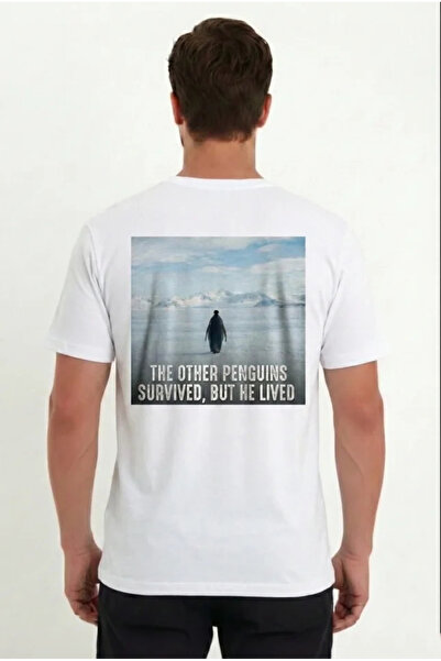 Generic Brand Men's Oversize T-Shirt - Back-Printed Survivor Penguin Themed, ...