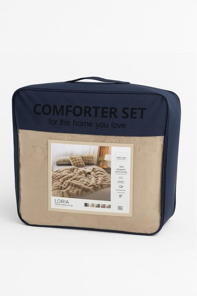 LALHOME غطاء سرير مزدوج من القطيفة من لوريا مقاس 220×240 سم، مملوء بالألياف بنمط قرص العسل، ناعم - بني