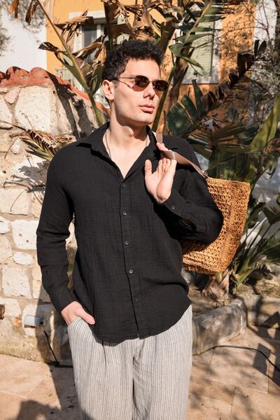 no7man Maldiv Siyah 100% Cotton Shirt