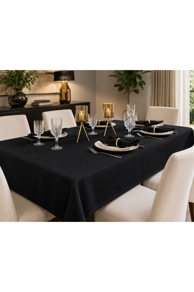 Linen Look Glitter Begonvil Tablecloth Black 13pcs