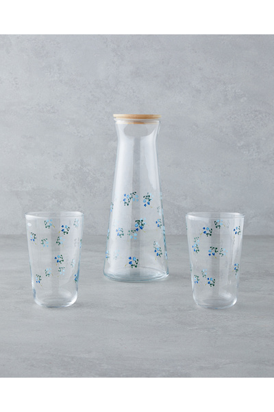 English Home Bloom Cam 3 Parça Su Takımı 1150 Ml + 400 Ml Mavi