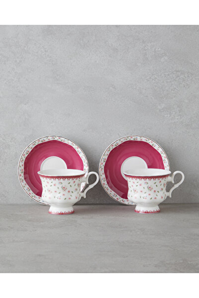 English Home Florana New Bone China 4 Parça 2 Kişilik Çay Fincanı Takımı 220 ml Koyu Pembe