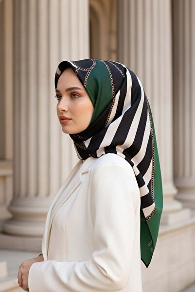Vissona 100% حك الحرير سلسلة خط منقوشة الزمرد الأخضر - أسود اللون 90x90 وشاح ...