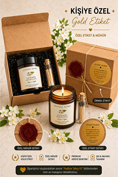 Avenda Home Yasemin Kokulu %100 Doğal Soya Aromaterapi Mum – Premium Amber Ca...