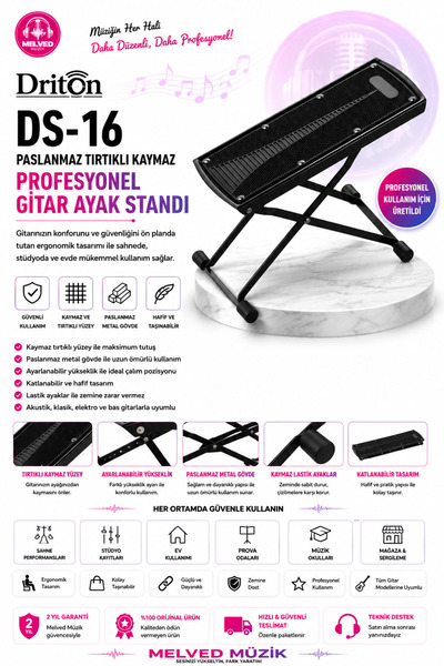 DRİTON DS-16 PASLANMAZ TIRTIKLI KAYMAZ PROFESYONEL GİTAR AYAK STANDI
