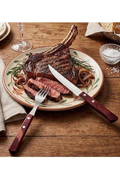 Pinkev Tramontina 6 Kişilik 12 Parça Polywood Saplı Steak Et Biftek Pizza Çat...