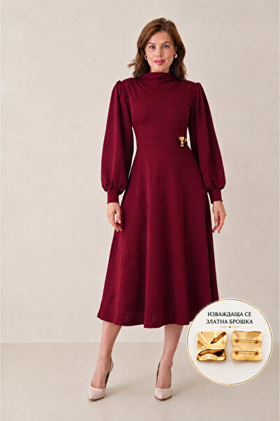 bayansepeti Stretchy Fabric Needlework Detachable Gold Brooch Long Sleeve Mid...