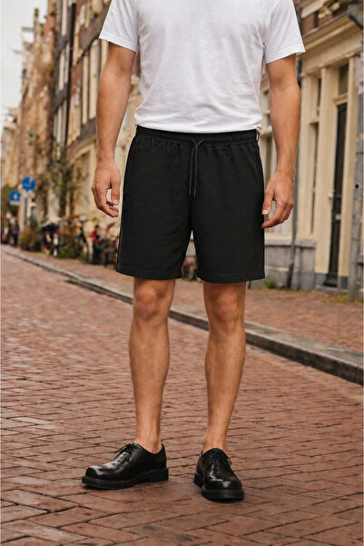 DAMGA JEANS Men's Regular Lace-Up Casual Black Basic Shorts