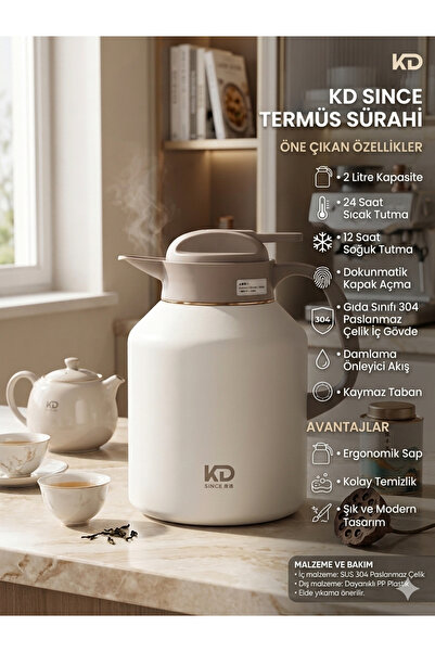 KD Termos 2 litrelik vacuum 24 saat sıcak 48 saat soğuk bir şekilde muhafaza ...