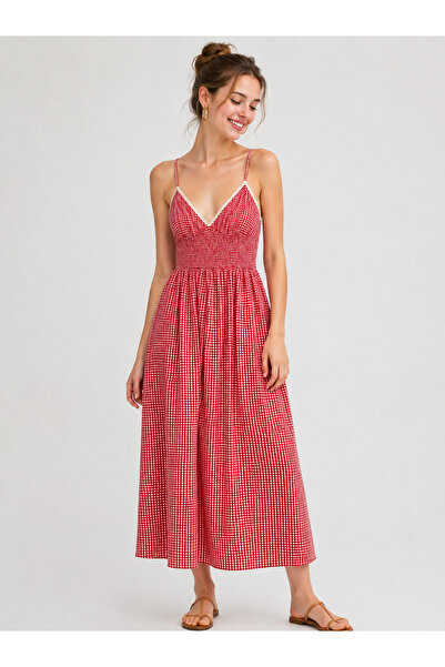 BARRELS AND OIL Women's Strappy Gipeli Gingham Dress - Red