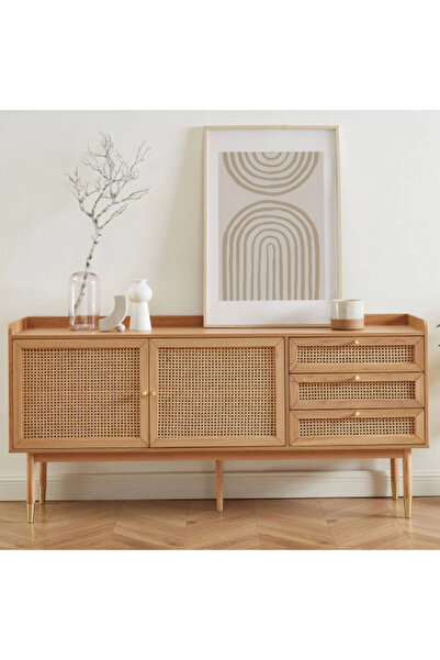WoodenDecoration01 Arya Konsol – Retro Stil Hasır Kapaklı Ahşap Mobilya