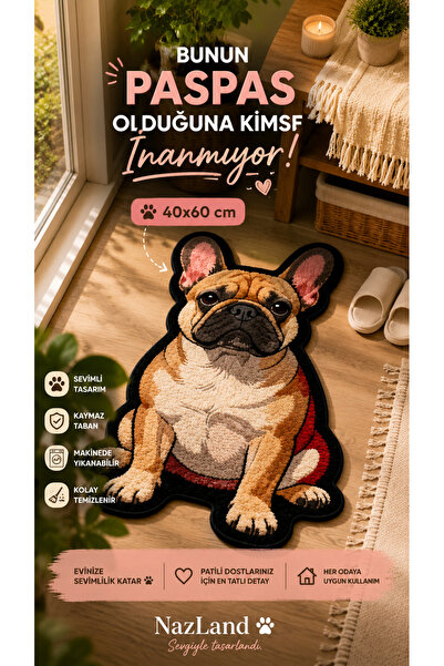 NazLand Sevimli French Bulldog Peluş Paspas | Dekoratif Ultra Yumuşak Hali 40...