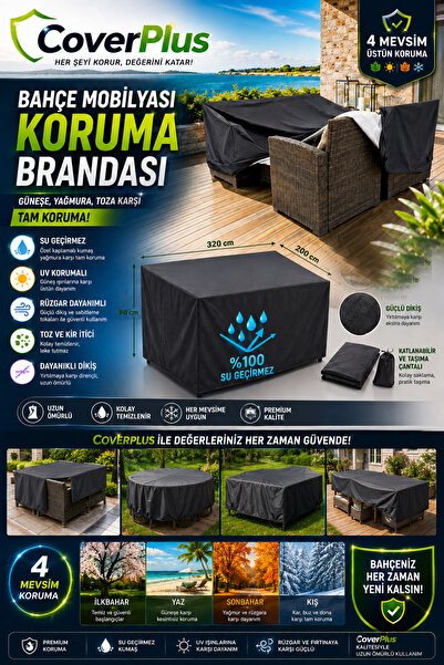 CoverPlus Bahçe Mobilya Koruma Örtüsü 320x200x80 Cm Siyah Su Geçirmez