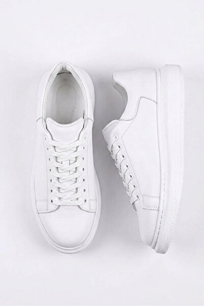 Zerenyus Premium Yüksek Taban Bağcıklı Erkek Sneaker Beyaz