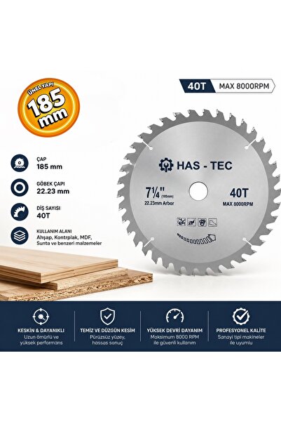 Hastem Hastec Daire Testere Tepsisi Ahşap Kesim 185 mm 40 Diş
