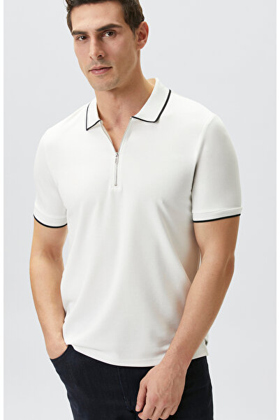 Network Kırık Beyaz Polo Yaka Pike Desen T-shirt