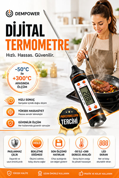 DEMPOWER Dijital Gıda Termometresi Sıvı - Katı Sıcaklık Ölçer