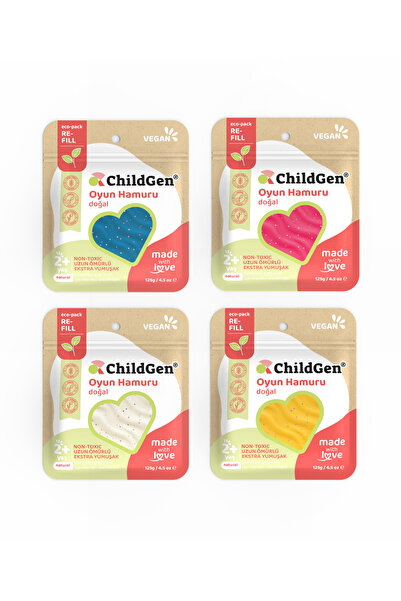 ChildGen Doğal Oyun Hamuru - 4lü Glitter Set 4x125 Gr Vakumlu Kartuş Paket - ...