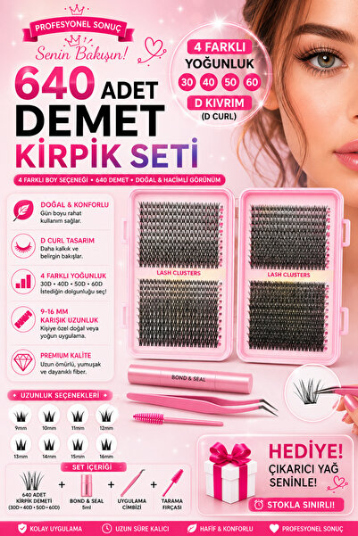 COS COSCELİA 640 Adet Demet Takma Kirpik Seti D Kıvrım 9-16 mm 20D 30D 40D 50...