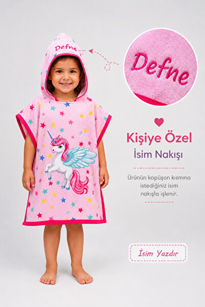 minilee children's happiness Unicorn - İsimli Kız Çocuk Kapşonlu Panço Havlu ...