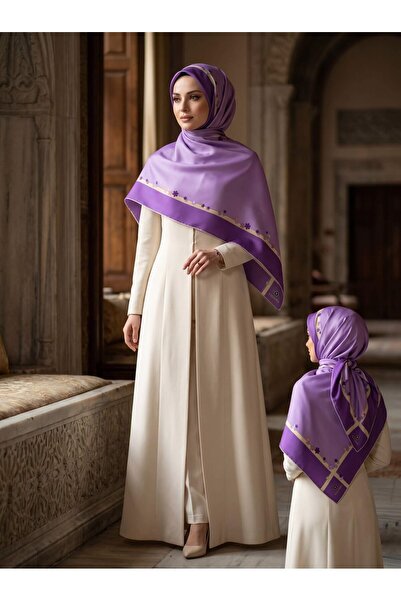 Vissona 100% Silk Floral Patterned Lilac Colored 92X210 Shawl