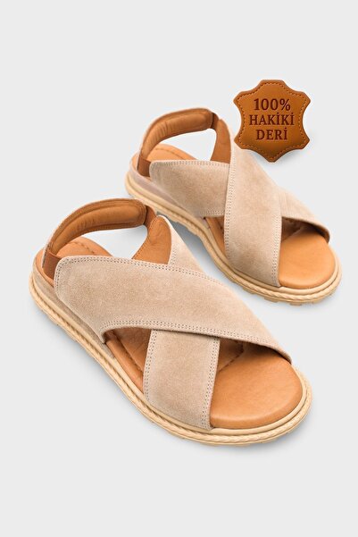 Capone Outfitters Sandale de damă din piele cu velcro cu bretele încrucișate ...