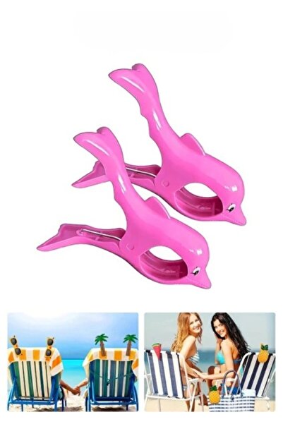 Derinify 2 Pieces Pink Dolphin Beach Towel Peg Clips - Strong Grip and Wind R...