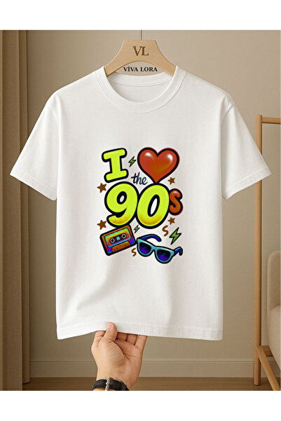 VİVA LORA Tricou unisex Nostalgia 90`s I Love, cu imprimeu, 100% bumbac