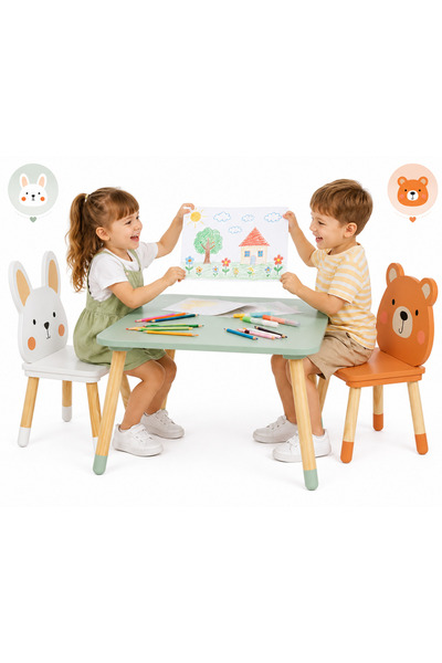 indiggo Set mobilier multifunctional masuta cu 2 scaune Sweet Animals, design...