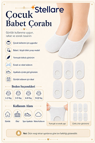 stellare Kız Erkek Bebek Görünmez Babet Çorap 6 Çift