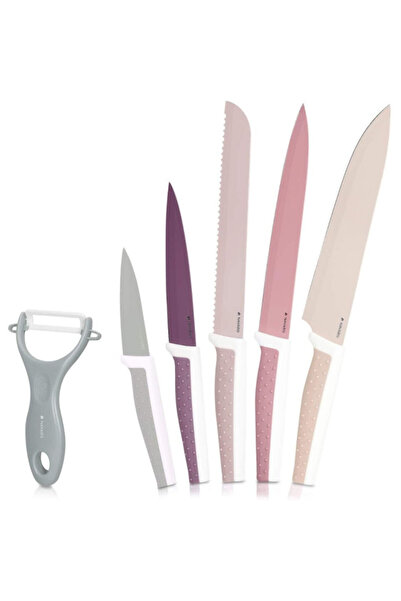 Navaris Set de 5 cuțite de bucătărie, oțel inoxidabil, 1 cuțit ceramic pentru...