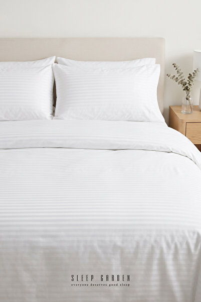 Sleep Garden Elegan Pamuklu Lastikli Beyaz Tek Kişilik Nevresim Takımı