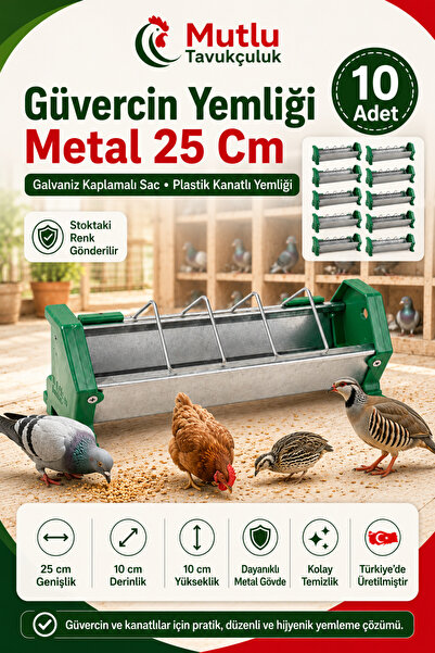 MUTLU TAVUKÇULUK Güvercin Yemlikleri Metal 25 Cm 10 Adet Yemlik Civciv Kaz Ci...