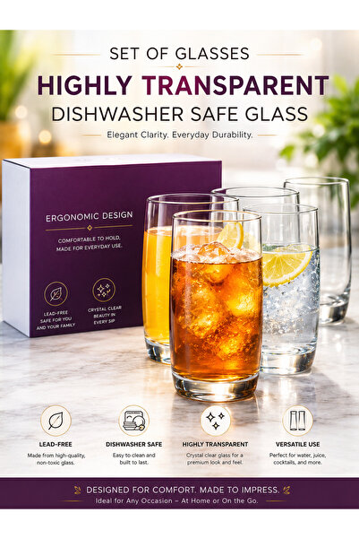 Generic 6-Piece Water and soft drink Glass Tumbler Set 350ml Clear Drinking G...