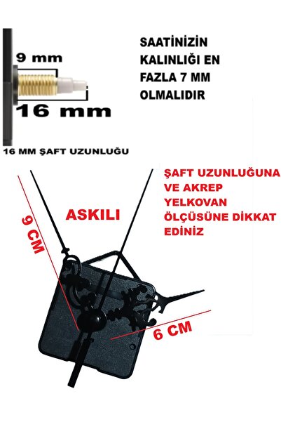 Clock Machine, 16 MM SHAFT LENGTH Akar Quiet Running Clock Mechanism, Scorpio-Yelkovan-Seconds - (STRAPPED)