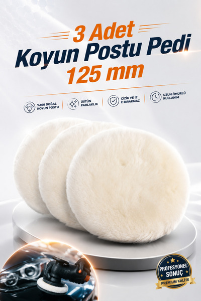NZB ( 3 Adet ) Koyun Postu Pedi Ø 125 mm Pasta Cila Polisaj Süngeri Cırt Taba...