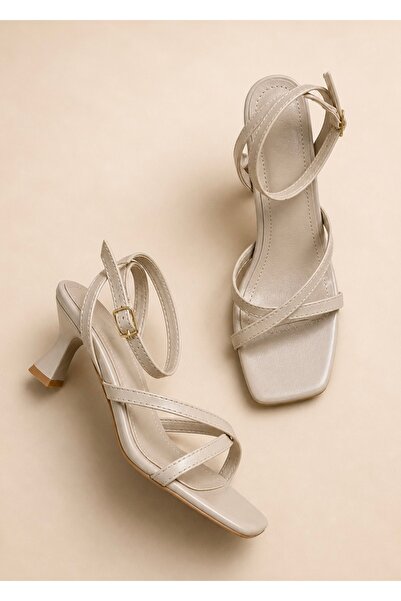 yezy shoes Pantofi cu toc scurt pentru femei, piele bej, sandale, rochie de s...