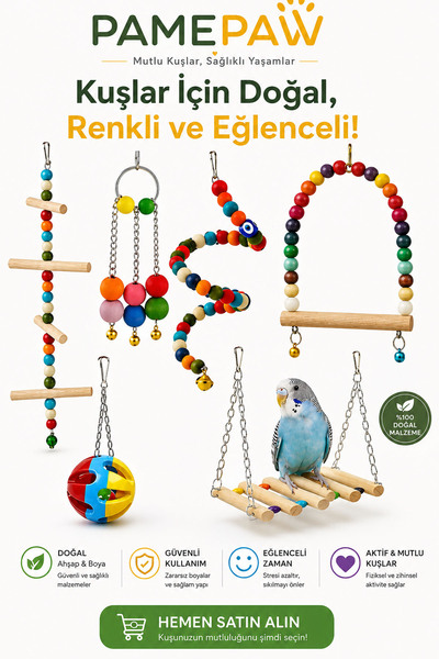PAMEPAW Sultan Papağanı Ve Boyutundaki Kuşlar İçin Mega Kuş Oyuncak Seti 6'lı...