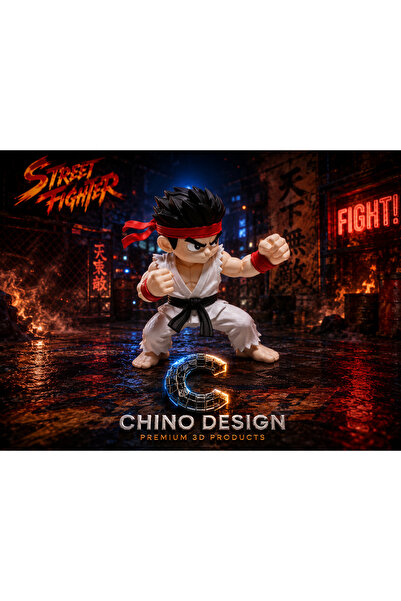 Chino Design Ryu Street Fighter / RENKLİ Özel 3D Üretim Ryu Hoshi 90 lar Atar...