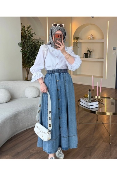 MODA S&S BZLİNE Button Detailed Kup Cut Tencel Skirt