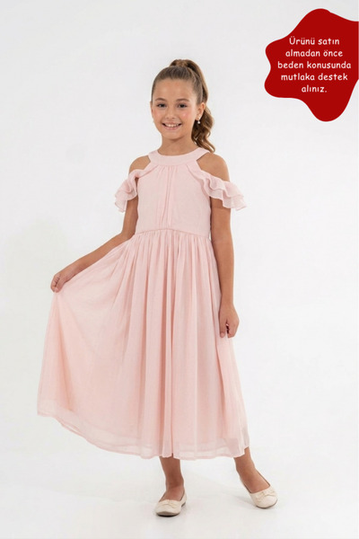 Eray Kids Rochie de seara lunga pentru fete din sifon cu umeri